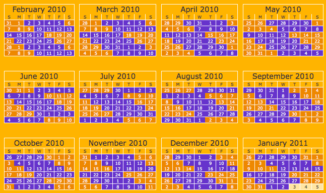 screenshot of yearly view of shared parenting schedule